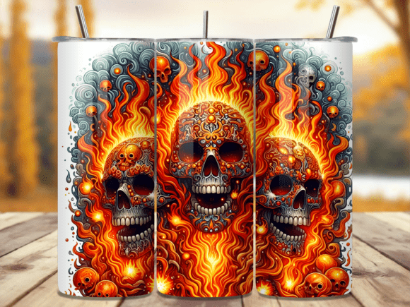 Download Fiery Orange Flame Skull Tumbler Wrap - Premium Resources