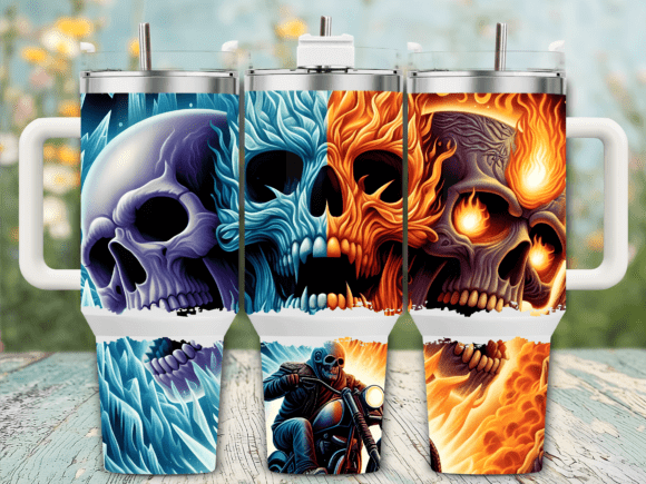 Download Fiery Skull Flames 40oz Tumbler Wrap - Premium Resources