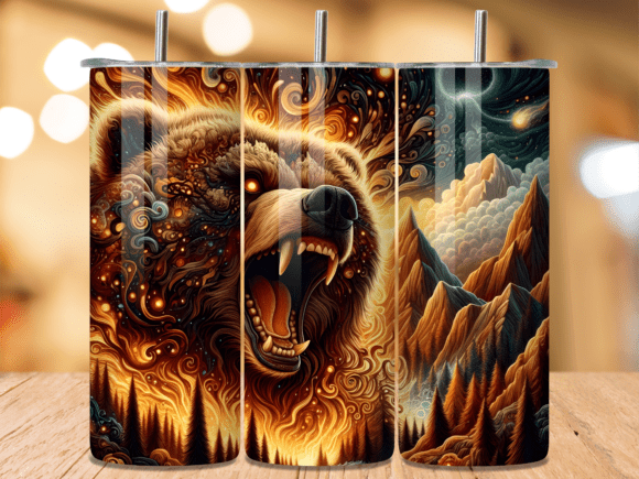 Download Fiery Roaring Grizzly Bear Tumbler Wrap - Premium Resources